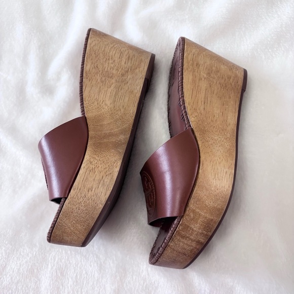 Tory Burch Brown Leather Patty Platform Wedge Sandals Size 7.5 - Picture 6 of 9